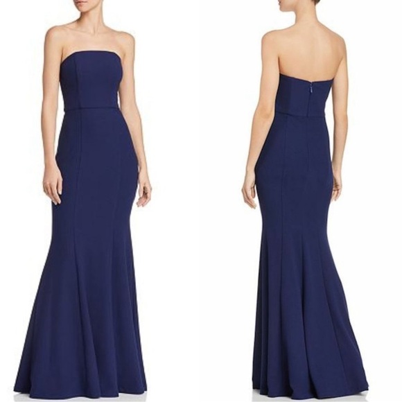 NWt Bariano Women's Navy Blue Mermaid Gown Dress - - Picture 1 of 16